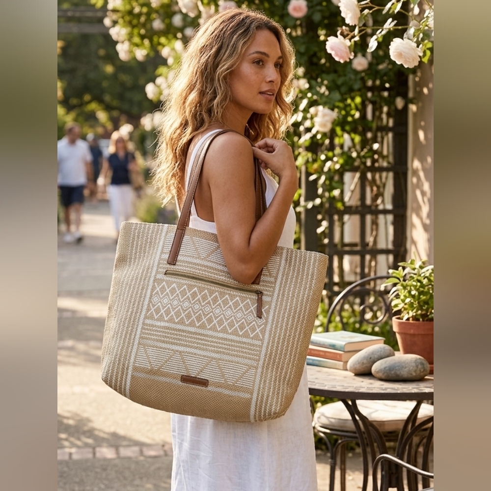 Lucky Brand Tan and Cream Tote Bag